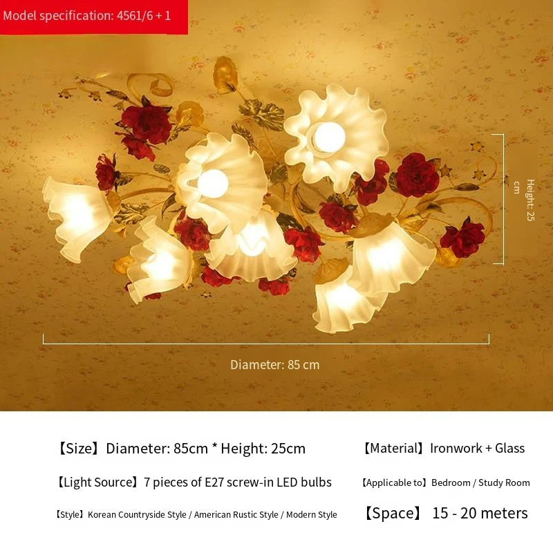 Creative romantic flower ceiling decorative chandelier pastoral retro LED ceiling lights