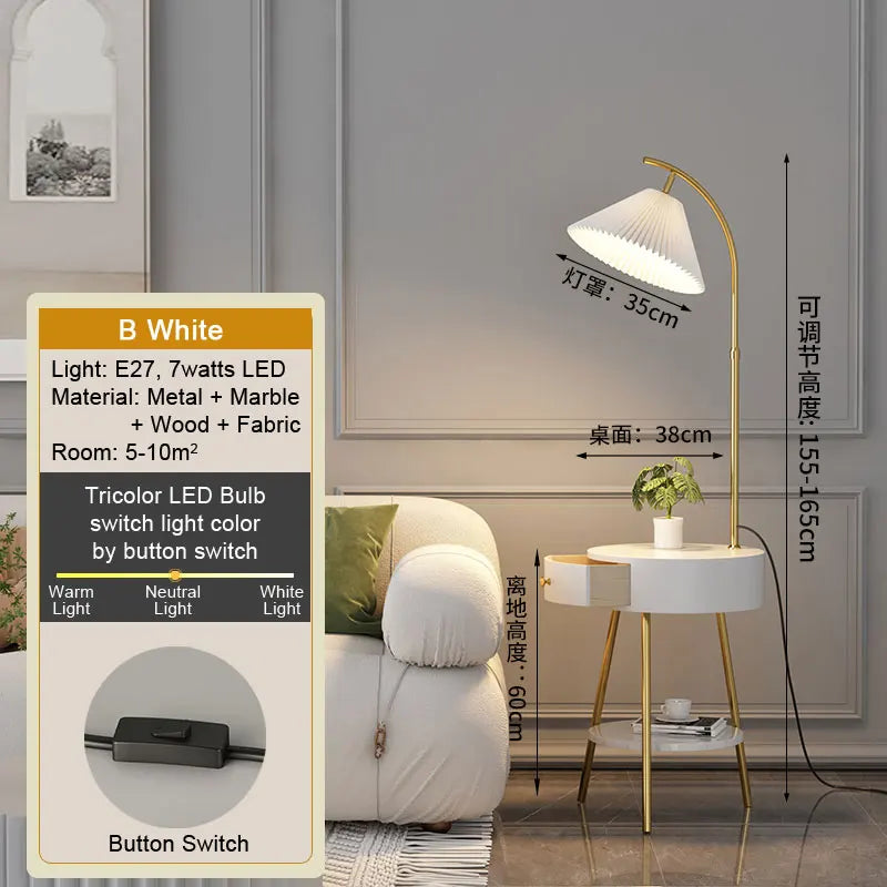 LED Pleated Lampshade Floor lamp with Wood