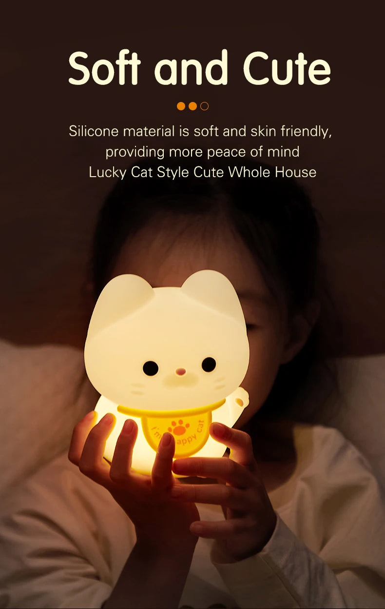 1pc Lucky cat LED night light Room decorative light mood light Bedroom decorative light Cute animal lamp with sleeping light