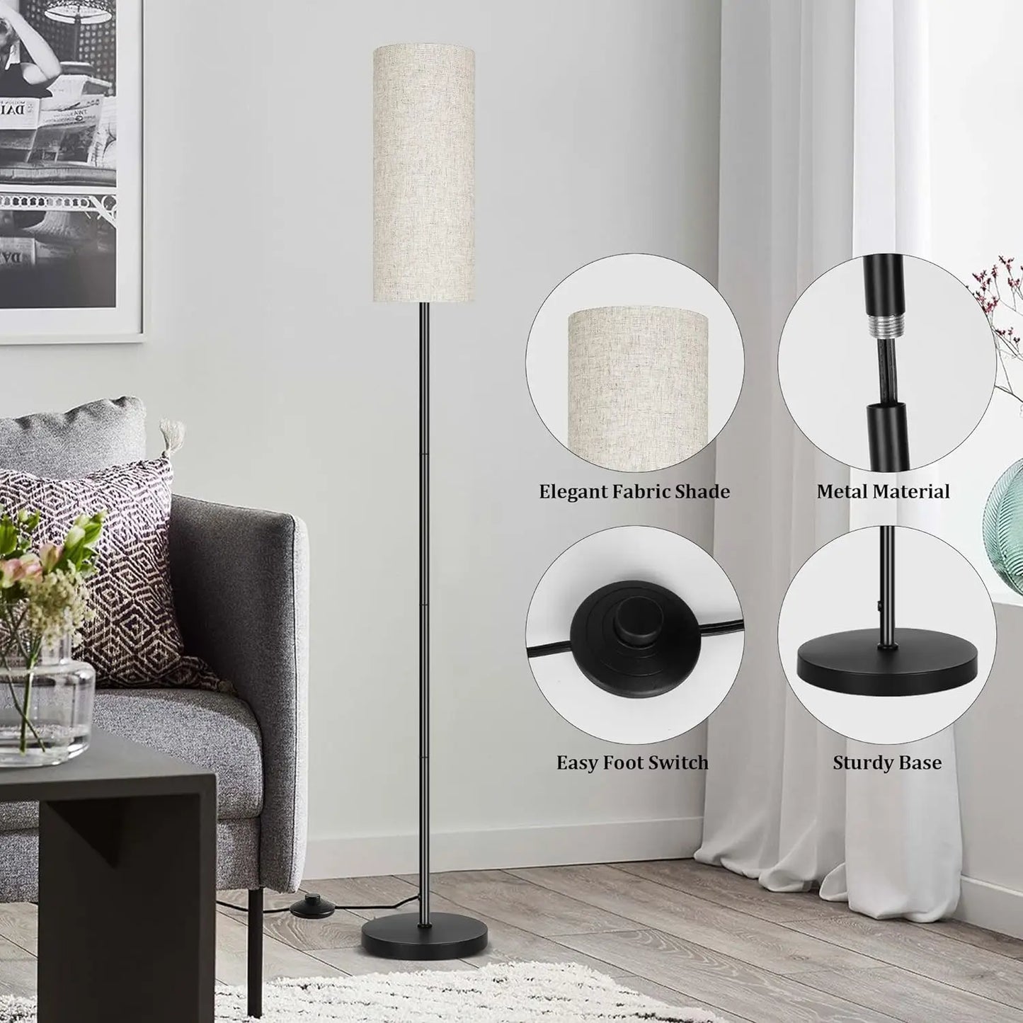 Floor Lamp for Living Room Modern Standing Lamps with Lampshade Lamp