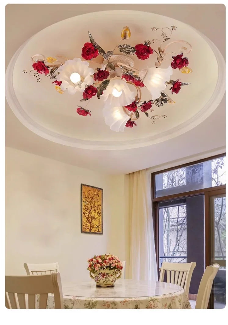 Creative romantic flower ceiling decorative chandelier pastoral retro LED ceiling lights
