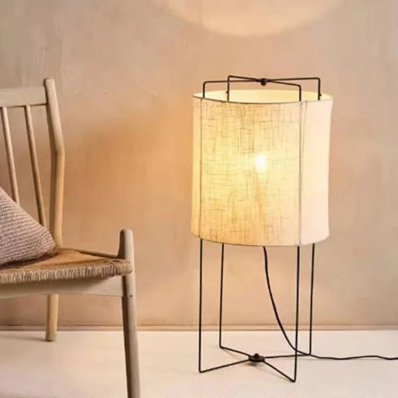 Rustic floor lamps Linen lampshade minimalist Wabi-sabi light